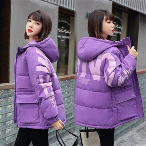 Winter Jacket Coat Women New Fashion Print Hooded Short Down Cotton Jacket Loose Large Size Thick Cotton Padded Outerwear Female