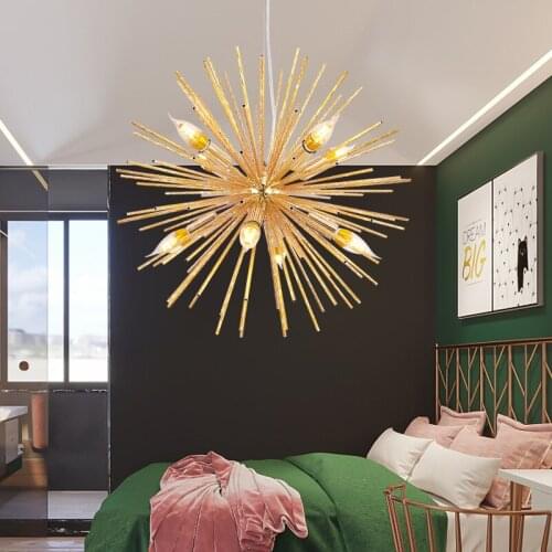 Gold modern Aluminum chandelier dandelion for Restaurant bedroom clothing coffee store Sputnik chandelier Fixture Home Decor