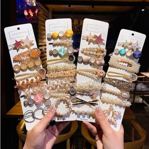 1Set Of Korean Fashion Alloy Simulation Pearl Female HairAccessories Acrylic Metal Female SideClip Bangs Clip Back HairClip