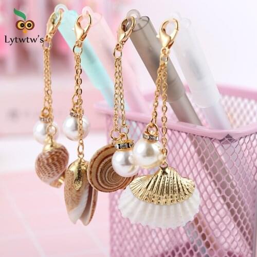 1 Piece Lytwtws Pearl Shell Pendant Toy Gel Pen School Officel Supplies Stationery Cute Kawaii Creative Lovely Sweet Pen