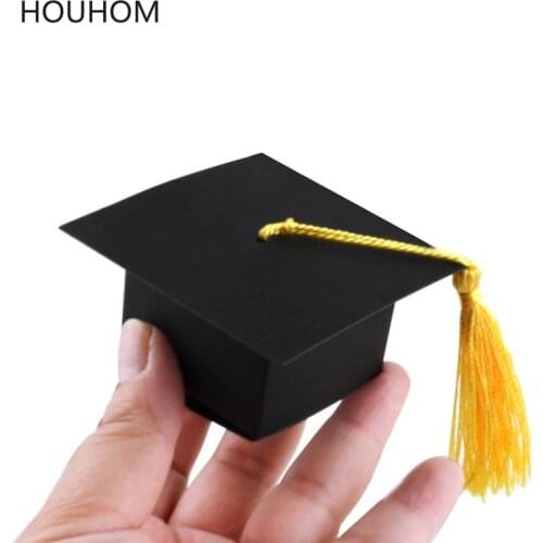 10pcs Doctoral Cap Candy Dragee Box Packaging Gift Box Wedding Birthday Cardboard Dragee Cookie Bags Gift Bags Wrapping Supplies