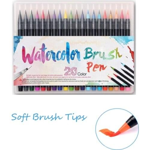20 color Watercolor Brush pen set plus 1 coloring pen Easy washable drawing painting Calligraphy Lettering Art Kids gift F901