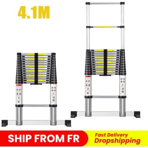 4.1M Telescoping Ladders Foldable Extension Ladder With Balance Bar Aluminum Alloy Portable Straight Ladders 14 Steps HWC