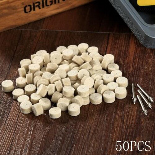 50Pcs Grinding Polishing Pad For Metal Wood 13mm Wool Felt Polishing Buffing Wheel +2Pcs 3.2 Mm Shanks For Dremel Rotary Tool
