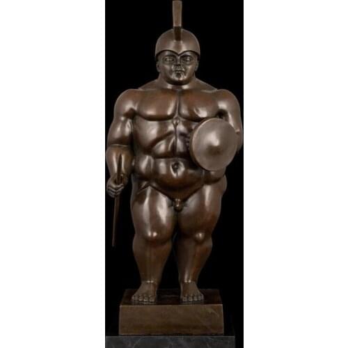 50 CM Western Art Deco Bronze Marble Corpulent Roman Man Boy Botero Soldier Sculpture