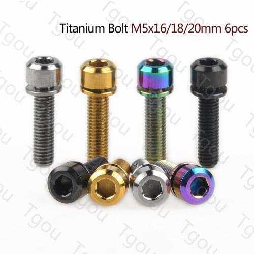 Tgou Titanium Bolt M5x16 18 20mm Hex Head with Washer Screws for Bicycle Stem Handlebar 6pcs