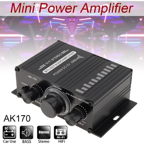 AK170 Power Amplifier Audio Karaoke Home Theater Amplifier 2 Channels Bluetooth Class D Amplifier USB SD for Car Motorcycles