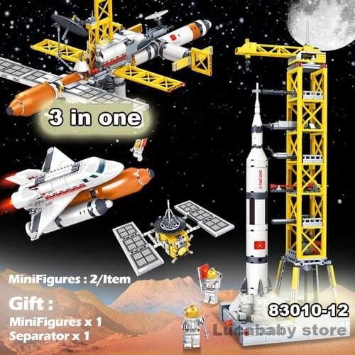 Aerospace Space Shuttle Satellite Launch Building Block Spaceship Rocket Spacecraft Model Assemble Brick Kids Toys Birthday Gift