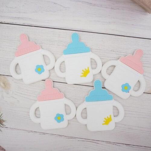 Chenkai 10PCS Silicone Milk Bottle Teether Cartoon Bear Teething Food Grade For DIY Chewing Nursing Pacifier Chain Accessories