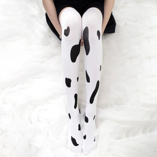 Milk Cow Printing Cute Over-knee Stockings Velvet Women Girls Stockings Easy Match Dairy Cow Black&White Summer Good Quality