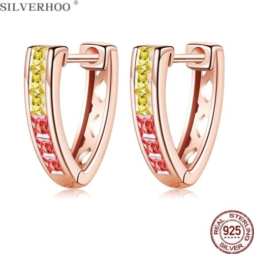 SILVERHOO S925 Sterling Silver Clip Earrings For Women Triangular Colorful Cubic Zirconia Earrings Simple Trendy Fine Jewelry