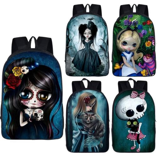 Cartoon Gothic Girl Backpack for Teenagers Girls Children School Bags Women Rucksack Student Canvas School Backpacks Kid Bookbag