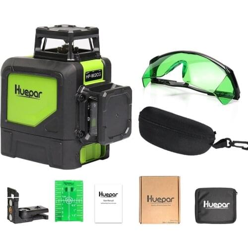 Huepar Self-leveling Professional Green Beam Cross Line Laser 360-Degree with Pulse Modes+Huepar Green Laser Enhancement Glasses