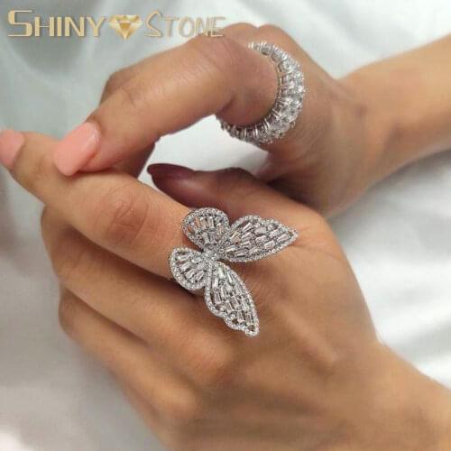 Free Butterfly Rings 2020 Gold Silver Color Jewelry White Pink Cubic Zircon Paved Open Adjustable Women Engagement Knuckle Ring