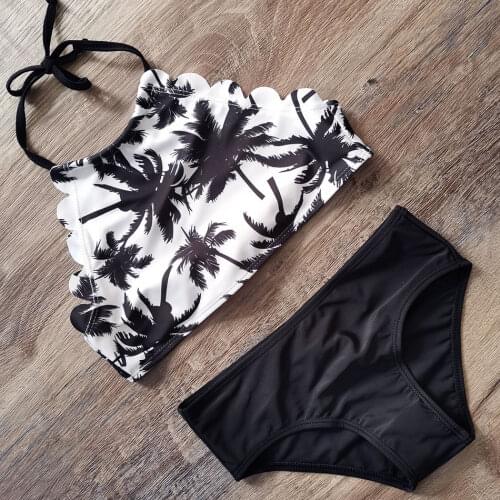 Crop Top Girl Swimsuit Swimwear 5-14 Years Girl Bikini Set Palm Tree Two Piece Childrens Swimwear Girls Bathing Suit Beachwear
