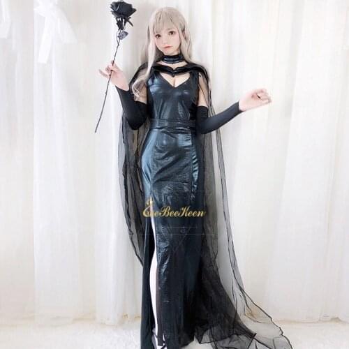 Halloween costumes for women Ghost Black Long Dress And Shawl For Adult Sexy Black Party Dress Masquerade Devil Cosplay Costume