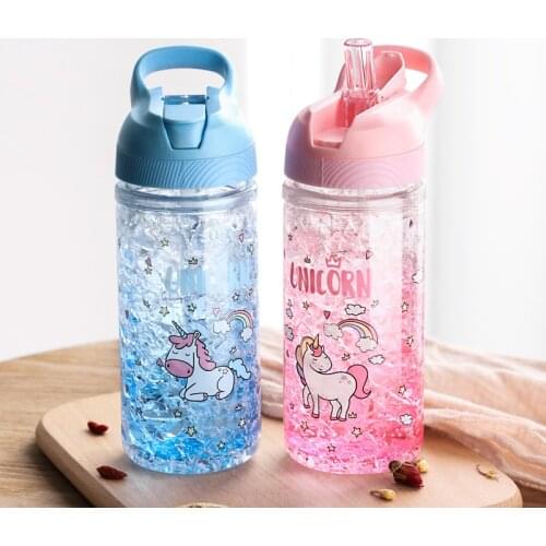 Unicorn Crushed Ice Cup Sippy Cup Girls and Children Kettle Cute Double-layer Portable Water Bottle In Summer Glass Bottle