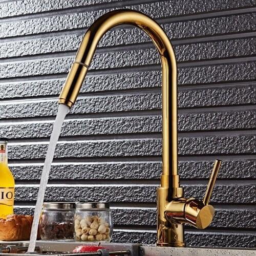 New Arrivals Kitchen Faucet Gold Faucet Pull Out Torneira All Around Rotate Swivel 2-Function Water Outlet Mixer Tap Sink Faucet