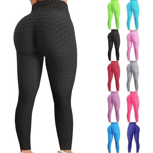Jacquard Leggings Sport Women Fitness Push Up Yoga Pants Tummy Control Gym Tights High Waist Workout Running Sportswear #PY