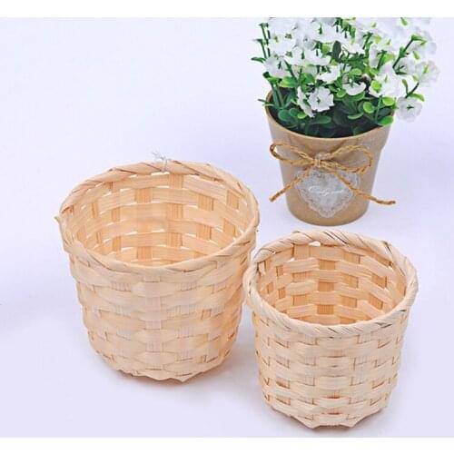 Natural Bamboo Hand-woven Basket Retro Woven Flower Pot Sundries Storage Vase Planter Home Organizer Living Room Balcony Decor