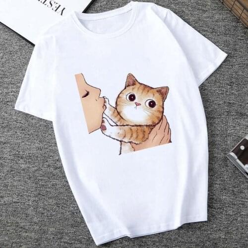 Don't kiss me Cute Cat Printed women t shirt new ulzzang tshirt korean style female gothic Graphic Casual tops t-shirt clothing