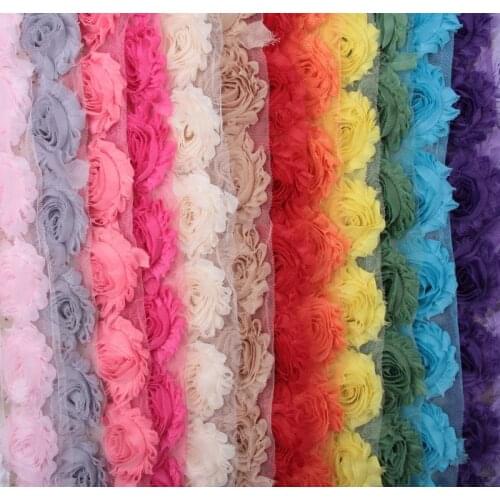 Nishine 5yards/lot 2.5" Shabby Chiffon Rose Flowers Trim Frayed Flowers for DIY Baby Girls Headbands Clips Hair Accessories