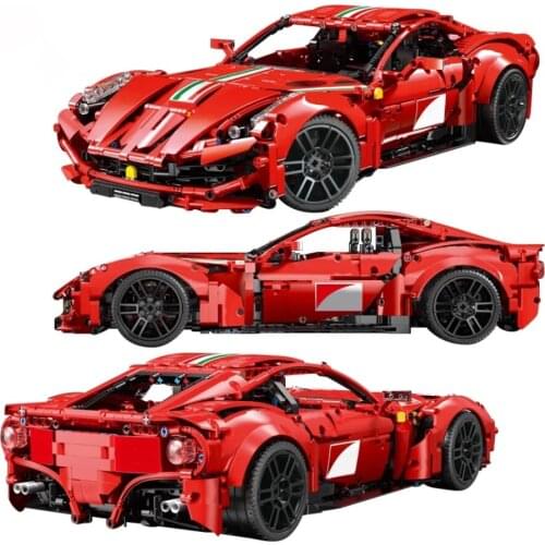 New MOC-66207 RC Red Sports Racing Car F12 Model Building Blocks High-Tech Super Car Bricks Toys for Kids Adults Gift