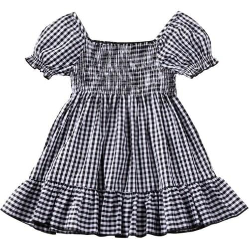 Toddler Baby Girl Princess Plaid Ruffle Dress Casual Party Knee Length A-Line Dress Tops Outfit 1-5Y Kids