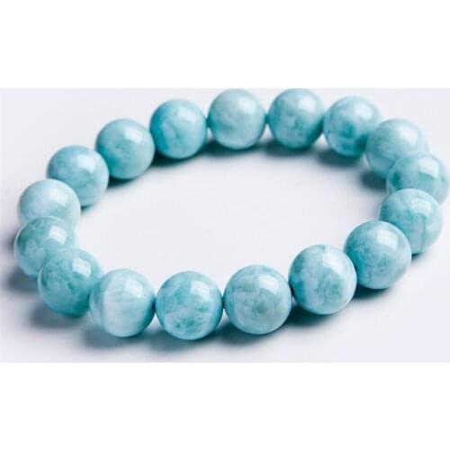 Drop Shipping 12mm Blue Natural Larimar Bracelet Women Female Stretch Crystal Round Bead Bracelet