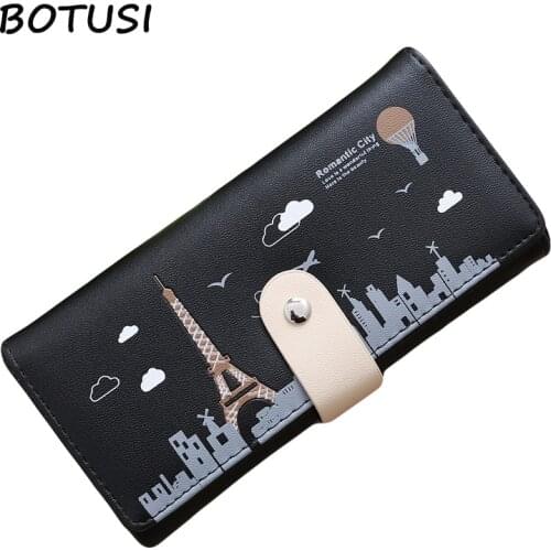 BOTUSI Romantic City Women Wallet Female Long Clutch Lady Wallet Large Card Purse Ladies Handbag Phone Pocket Cartoon Printing