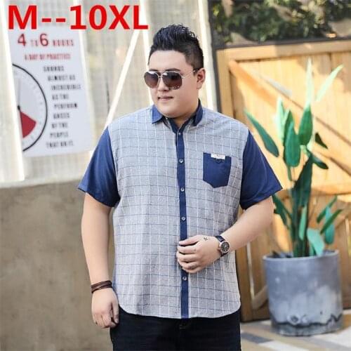 10XL 8XL 6XL 5XL 4X Shirts Fashion Brand Mens Cotton Shirt short Sleeve Camisa Masculina Mens Clothing Casual Thin Dress Shirts