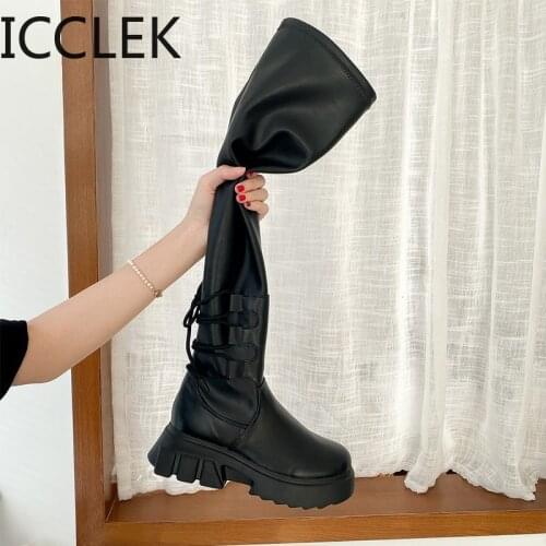 Sexy Soft Leather Thigh High Boots Women High Heels Over The Knee Boots for Women Round Toe Party Long Shoes Cross-tied