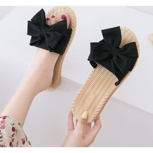 New Summer Women Slippers Bow Sandals Open Toe Outdoor Beach Shoes Non-slip Indoor Flip-flops Female Sandalias Zapatillas Mujer