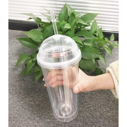 20oz Milk Tumbler with Dome Lids Double Wall Plastic Drink Cups With Straw Reusable Clear Water Bottle Transparent Fruit Cup