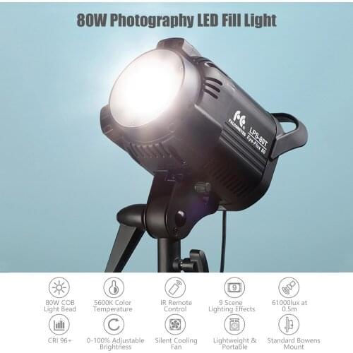 80W Studio LED Video Light 5500K Photography Lamp CRI96+ 9 Scene Lighting Effects for Product Portrait Wedding Photography