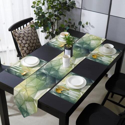Dark Green Triangle Irregular Graphic Table Runner Holiday Kitchen Dining Table Runners Place Mats Set for Home Party Decor