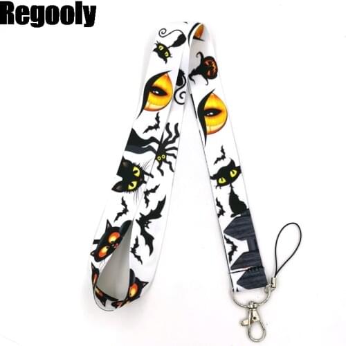 100pcs Halloween cat Animals Neck Strap Lanyards ID badge card holder keychain Mobile Phone Strap Gifts keyrings