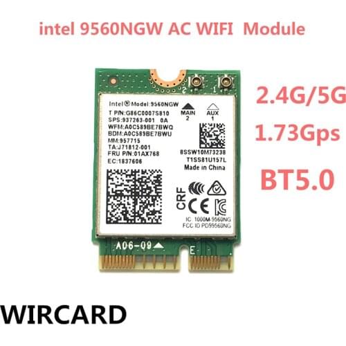 WIRCARD Dual Band Wireless AC 9560 for Intel 9560NGW 802.11ac NGFF Key E 2.4G/5G 2x2 WiFi Card Bluetooth 5.0