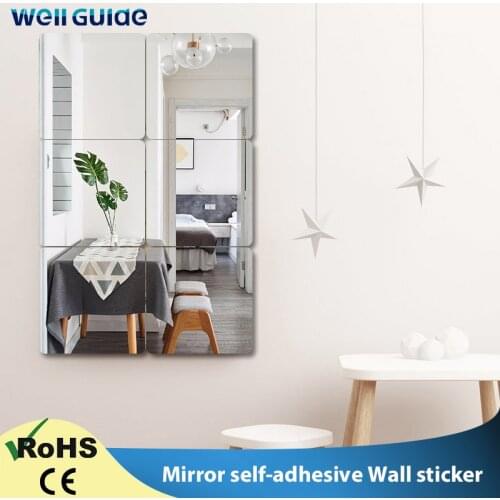Mirror Self-adhesive Stickers 30*30cm Square Mirror Sticker Crystal Wall Paper DIY 3D Wall Decal Living Room Bathroom Decoration