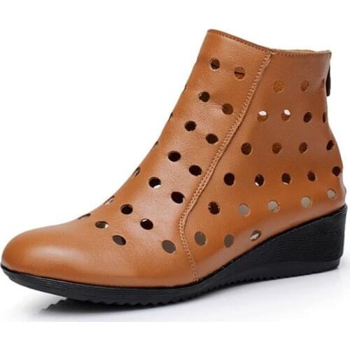 2020 New Full Cowhide Hollow Women Ankle Boots Casual Shoes Sandals Large Size Summer Shoes Woman Leather Sandals Women Sandals