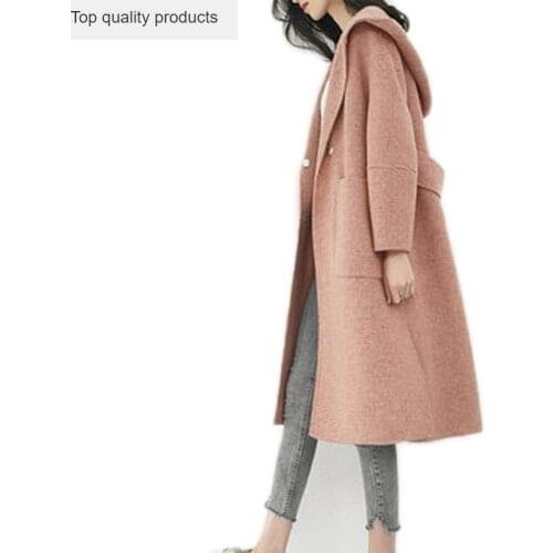 2020 Autumn Winter Women Coat Wool Fashion Double Sided Long Hooded Ladies Overcoat Female Plaid Overcoat casaco feminino LX415
