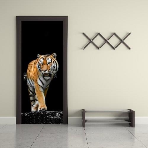 Fierce Tiger Door Stickers Diy Home Decor Art Mural Creative Vinyl Wallpaper Decals Self Adhesive Waterproof Door Decor Sticker