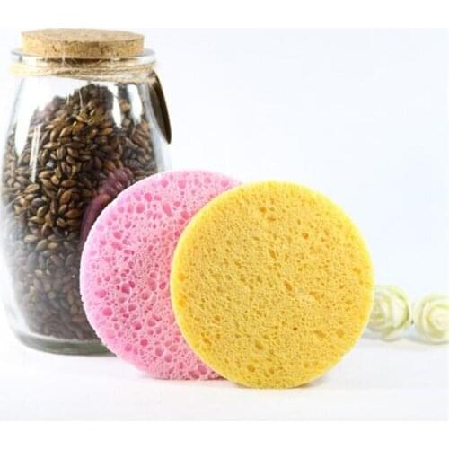 500pcs Natural Wood 1 PC Fiber Face Wash Cleansing Sponge Beauty Makeup Tools Accessories Round