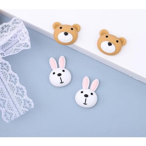 20Pcs Kawaii Rabbit Bear Flat back Resin Cabochons Embellishments Phone Decoration DIY Scrapbooking Hair Bows Center Accessories