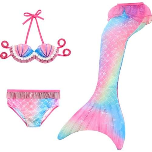 3 Pcs/Set Girls Swimmable Mermaid Tail Princess Dress Kids Holiday Mermaid Costume Cosplay Swimsuit No Flipper Halloween Costume