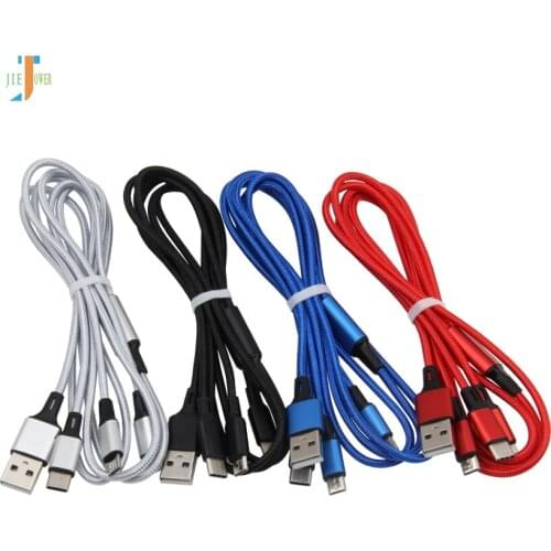 3in1 USB Cable for iPhone X 8 7 6 Cable Micro USB Type C Cable for Samsung S9 S8 HTC Fast Charging Cable Charger Cord 50pcs/lot