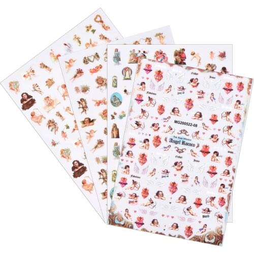 3D Angel Nail Art Adhesive Stickers DIY Nail Art Decals Sheet Decoration Lovely Angel Flower Pattern Nail Accessories Wholesale