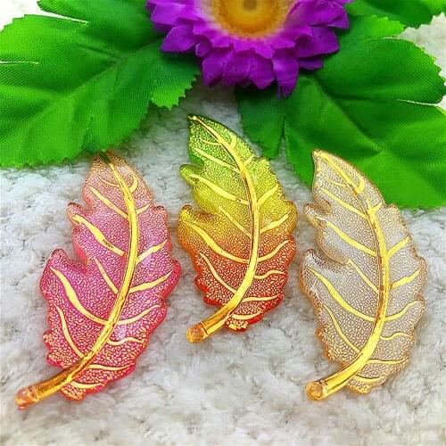 5pcs Mix 28mm*62mm AB Resin Leaves Rhinestone Flatback Wedding DIY
