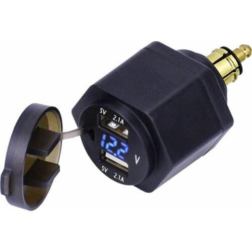 For DIN Hella Powerlet Plug to Dual USB Charger Adapter Voltmeter for Hella DIN BMW Motorcycle 12-24V DC 5v 4.2A