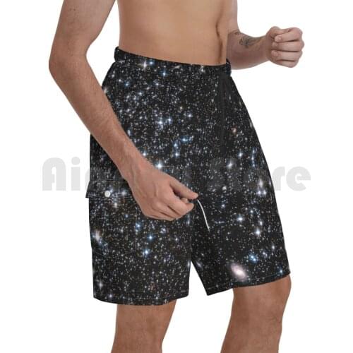 Glitter Galaxy Beach Shorts Men Beach Pants Swim Trunks Case Space Exploration Black Star Stars Nebula Galaxy Star